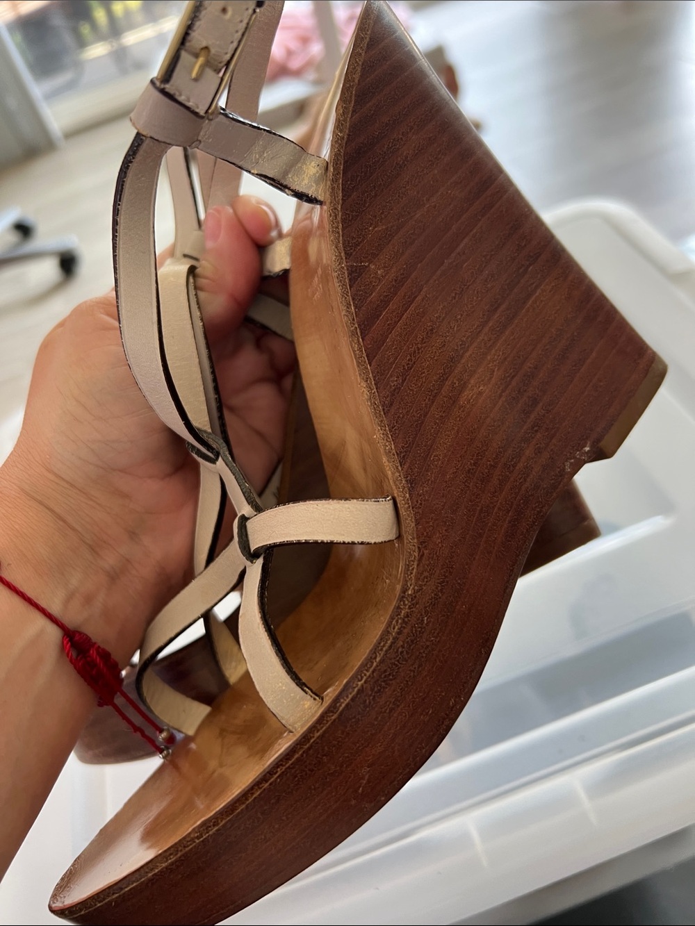 Bally Neutral Leather Strappy Wedge Sandals - Picture 5 of 9